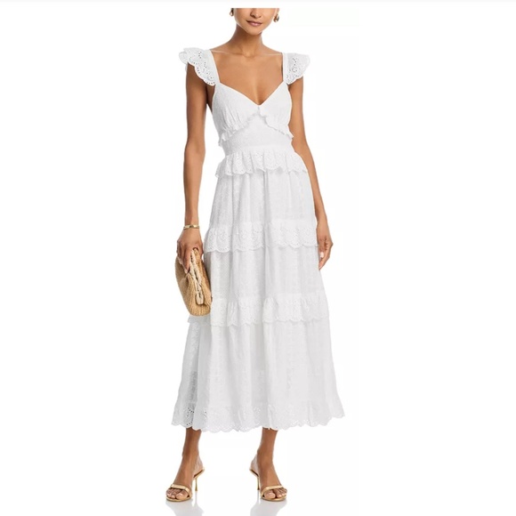 Aqua Eyelet Tie Back Maxi Dress in White - Picture 1 of 4